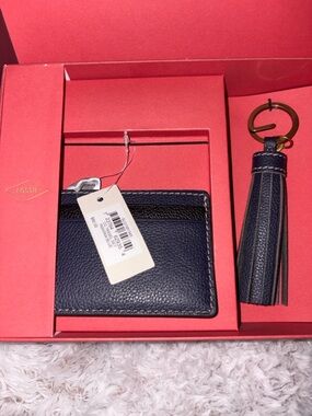 Fossil Insignia Blue Card Holder and Tassel Keychain